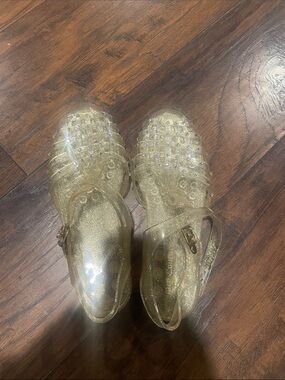 Juicy Couture Glitter Gold Jelly Sandals with Clear Straps